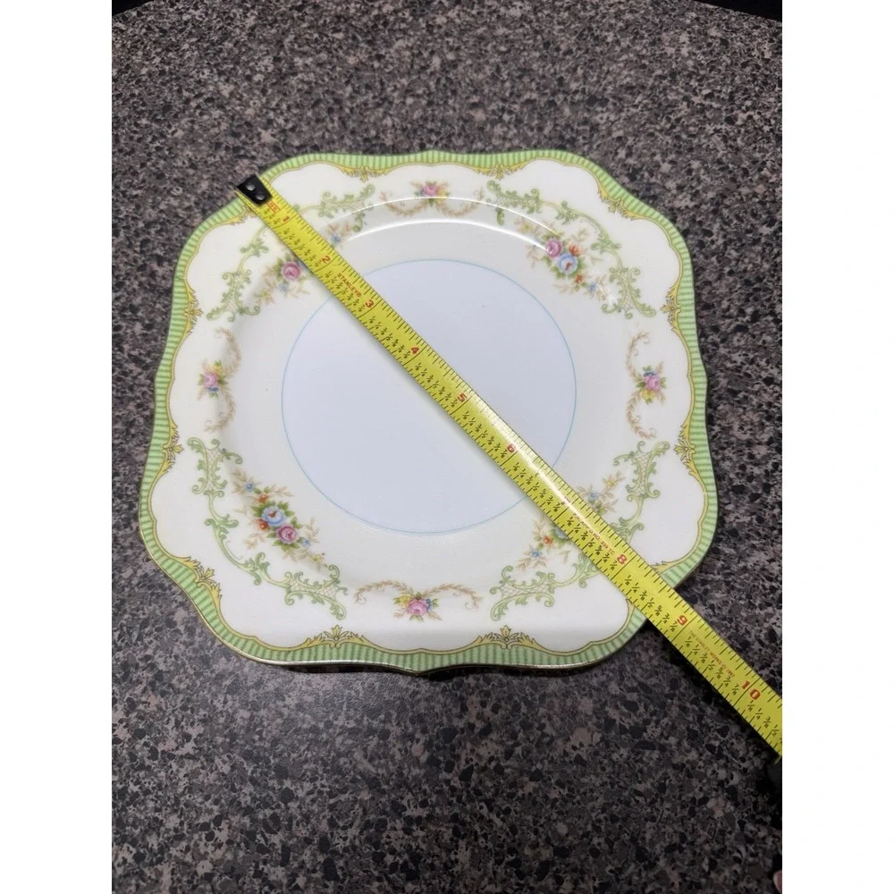 1930s Noritake Marlene Square Salad Plates Scalloped Set of 2 Floral Gold Japan